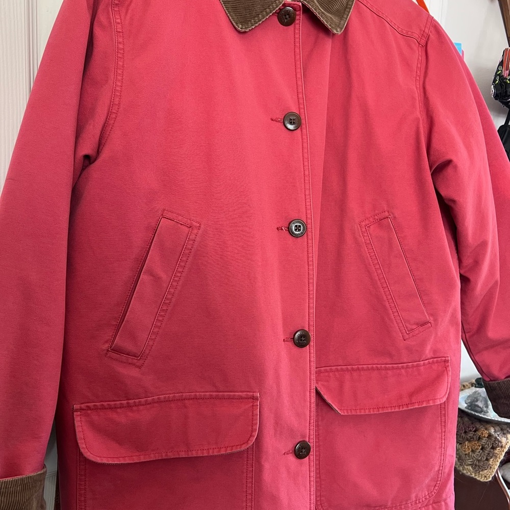 L.L. Bean Red Barn Coat with Brown Corduroy Trim - Picture 3 of 6